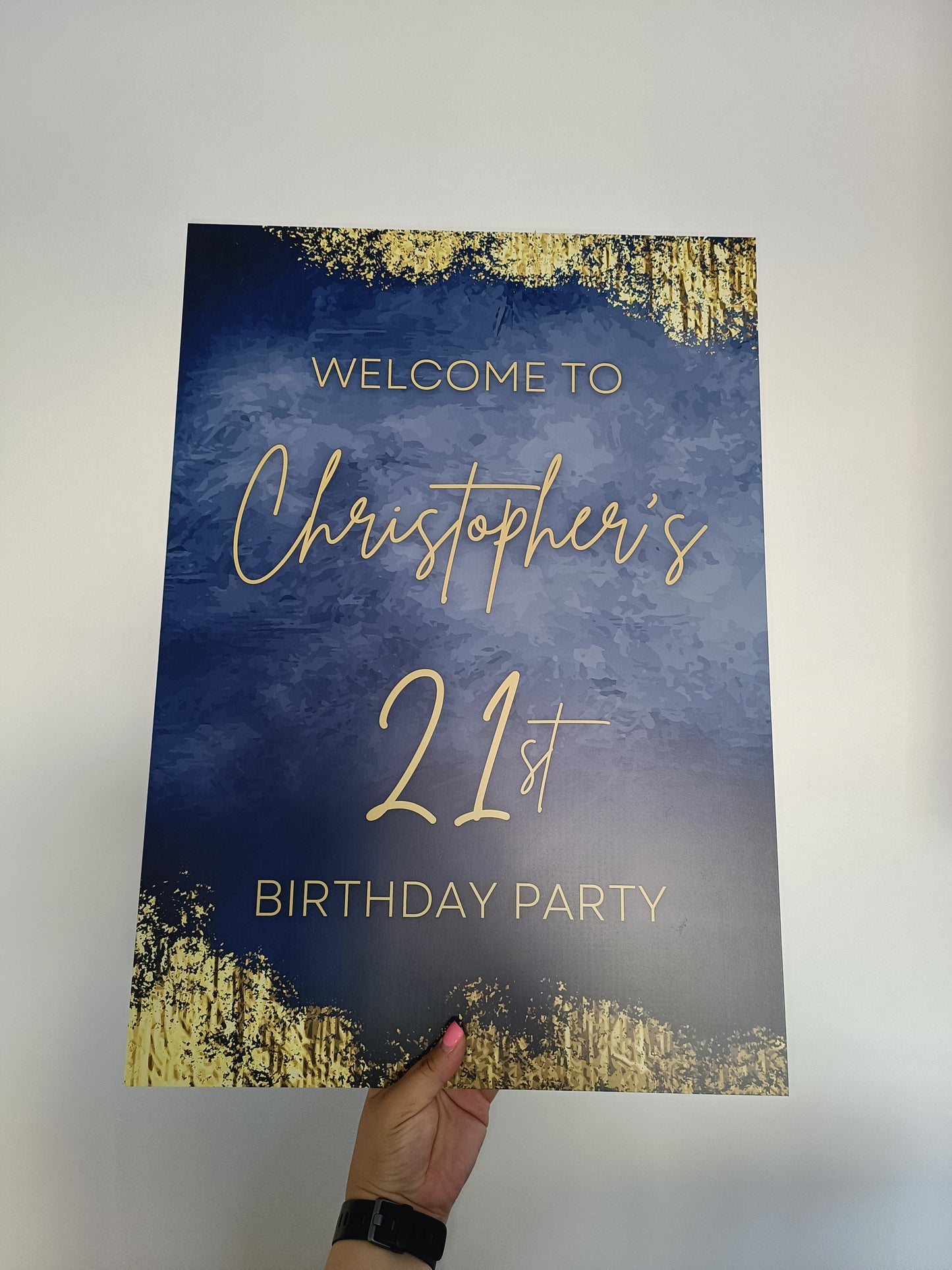 SALE ITEM | Christopher's 21st Birthday Party | A2 Navy & Gold Welcome Board Sign | Personalised Birthday Board
