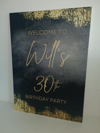 SALE ITEM | Will's 30th Birthday | A3 Black & Gold Welcome Board Sign | Personalised Birthday Board