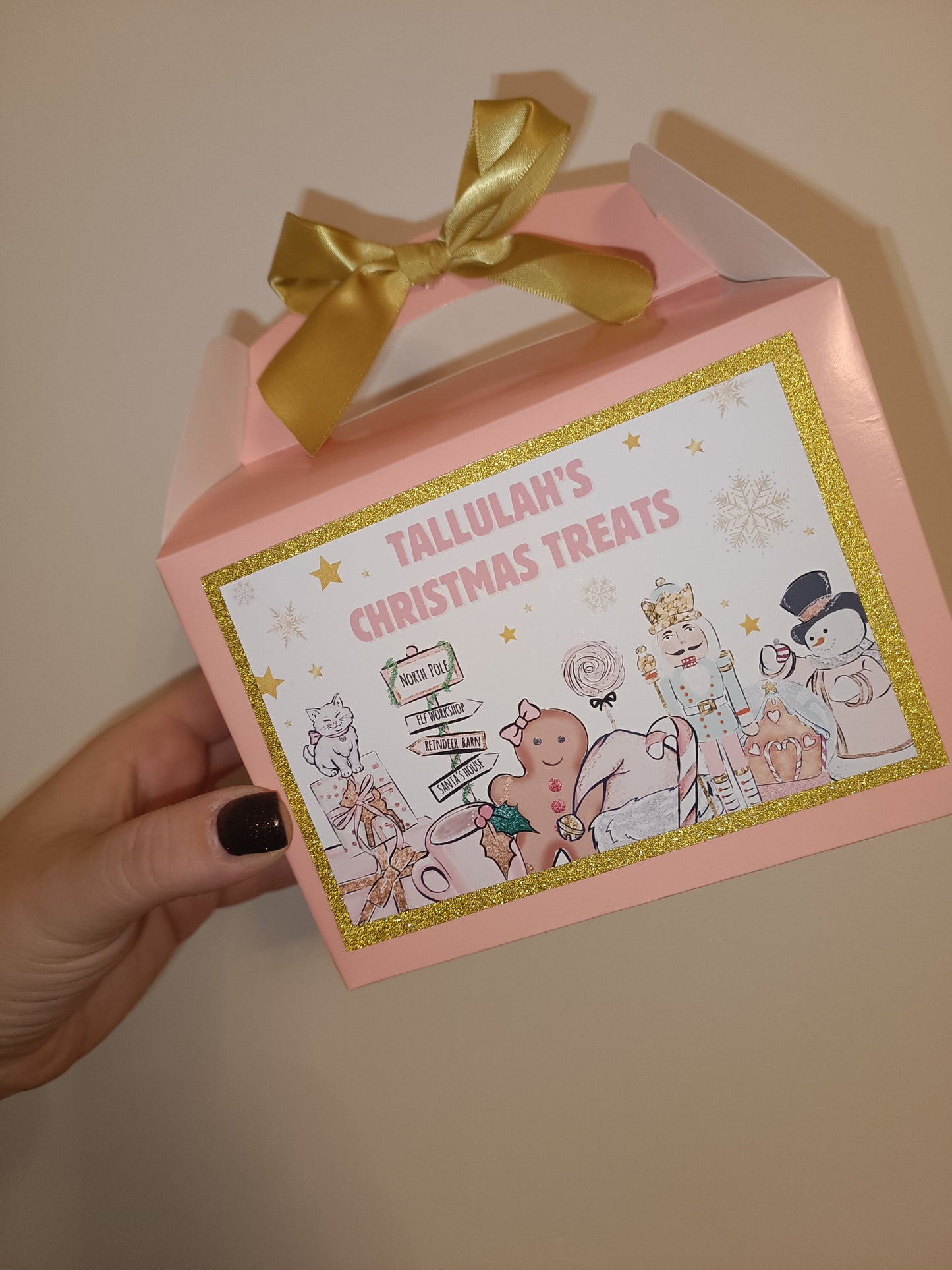 Christmas Party Box | Treat Box | Pink Gingerbread Design | Christmas Eve Box | Party Bags