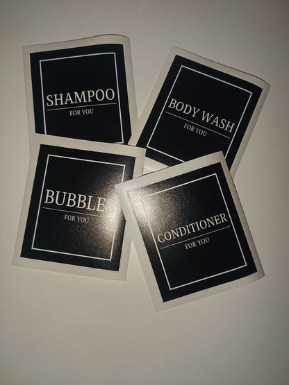 SALE | Black Set of 4 - Bathroom Bottle Waterproof Stickers | Bathroom Labels