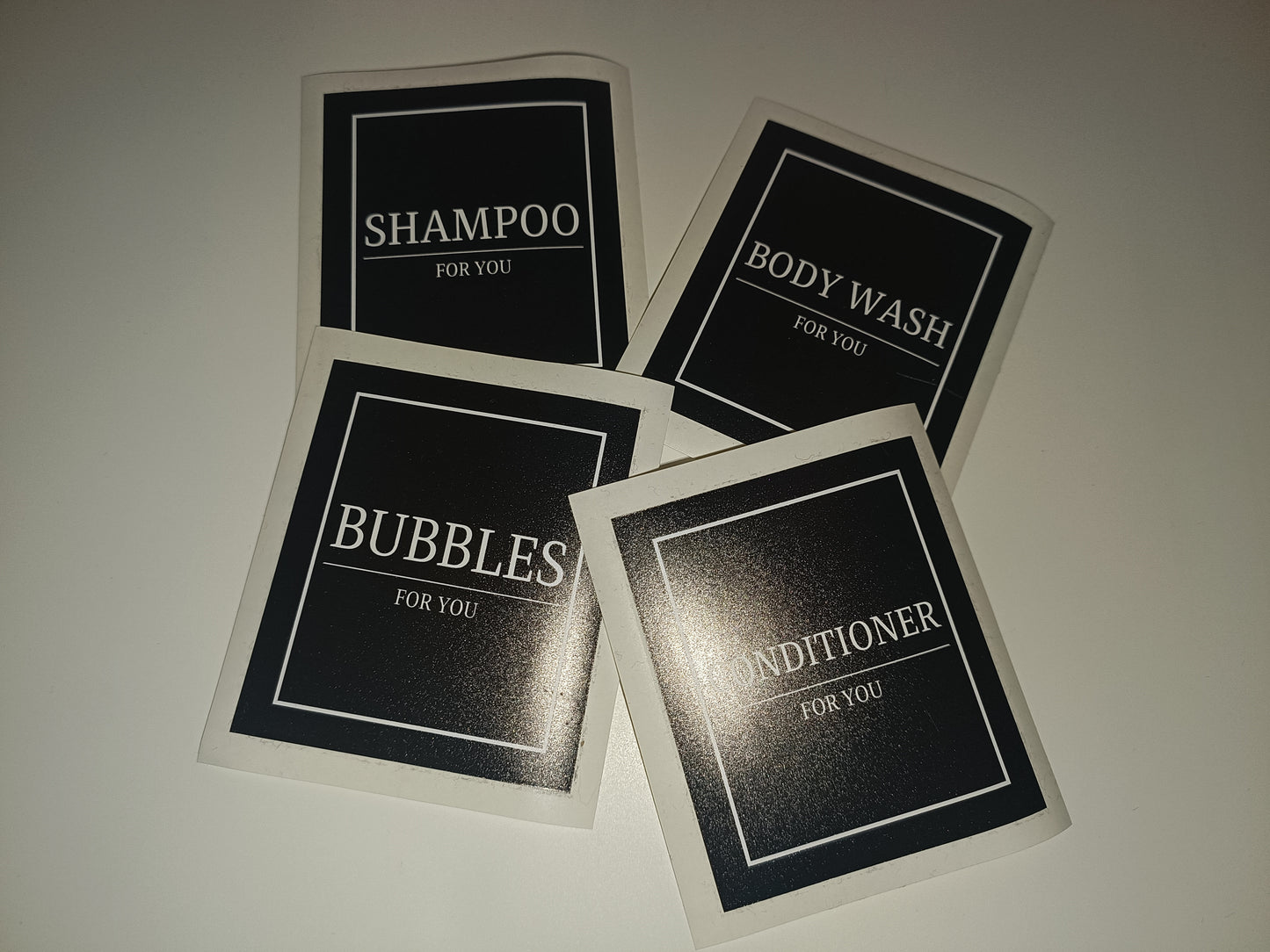 SALE | Black Set of 4 - Bathroom Bottle Waterproof Stickers | Bathroom Labels