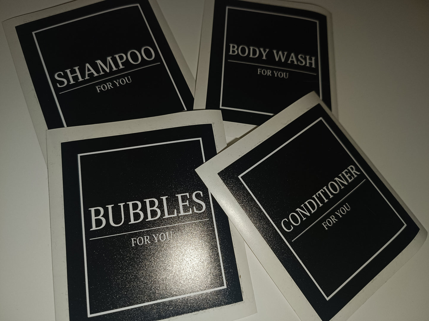 SALE | Black Set of 4 - Bathroom Bottle Waterproof Stickers | Bathroom Labels