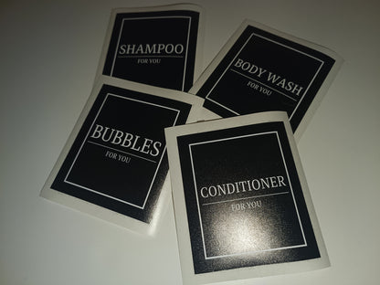 SALE | Black Set of 4 - Bathroom Bottle Waterproof Stickers | Bathroom Labels