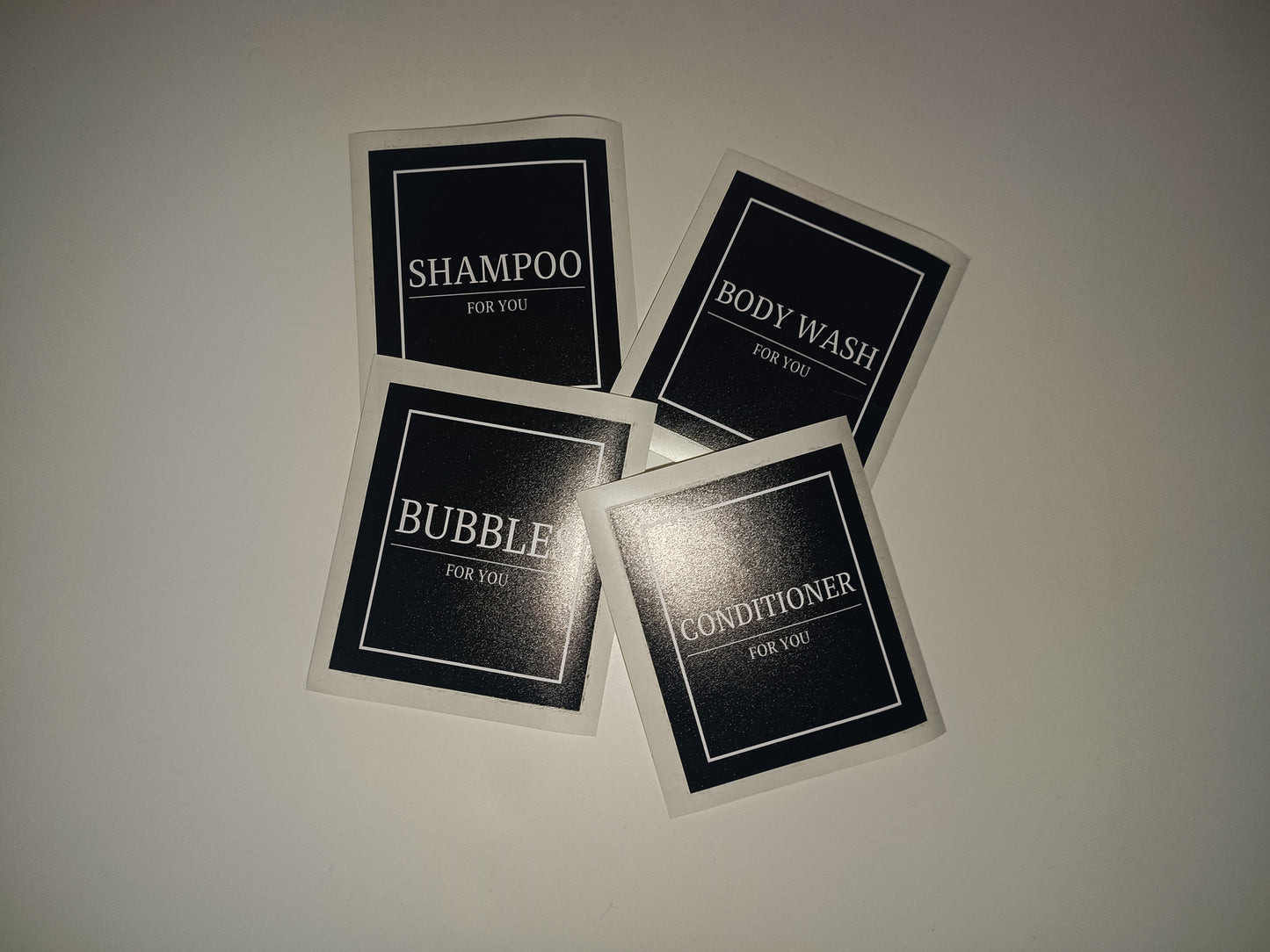 SALE | Black Set of 4 - Bathroom Bottle Waterproof Stickers | Bathroom Labels