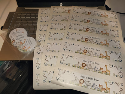 SALE - Kian's Wild Two Party Tags & Water Label Stickers | 30 x Gift Tags | 21 x Water Labels | Safari Animal Party