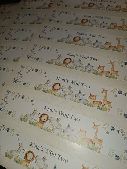 SALE - Kian's Wild Two Party Tags & Water Label Stickers | 30 x Gift Tags | 21 x Water Labels | Safari Animal Party