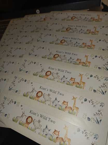 SALE - Kian's Wild Two Party Tags & Water Label Stickers | 30 x Gift Tags | 21 x Water Labels | Safari Animal Party