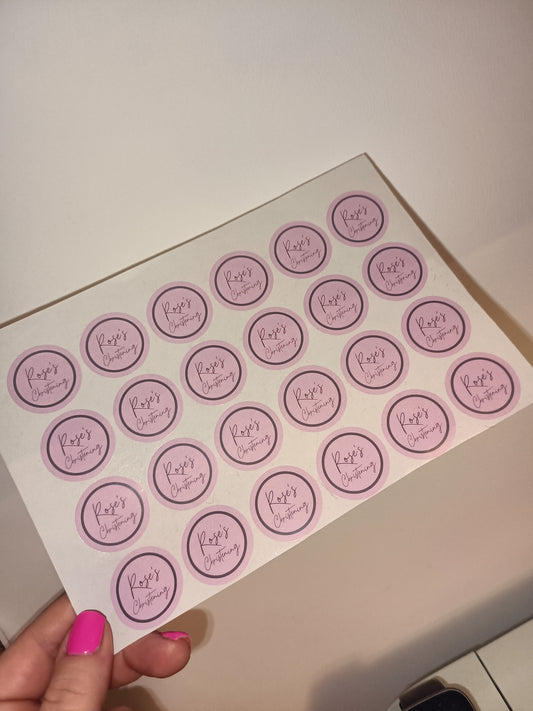 24 x Pink Christening Stickers | Rose's Christening | SALE ITEM