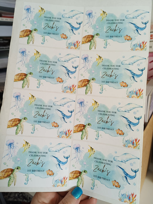 8 x Under The Sea Stickers | Zack's 1st Birthday | SALE ITEM