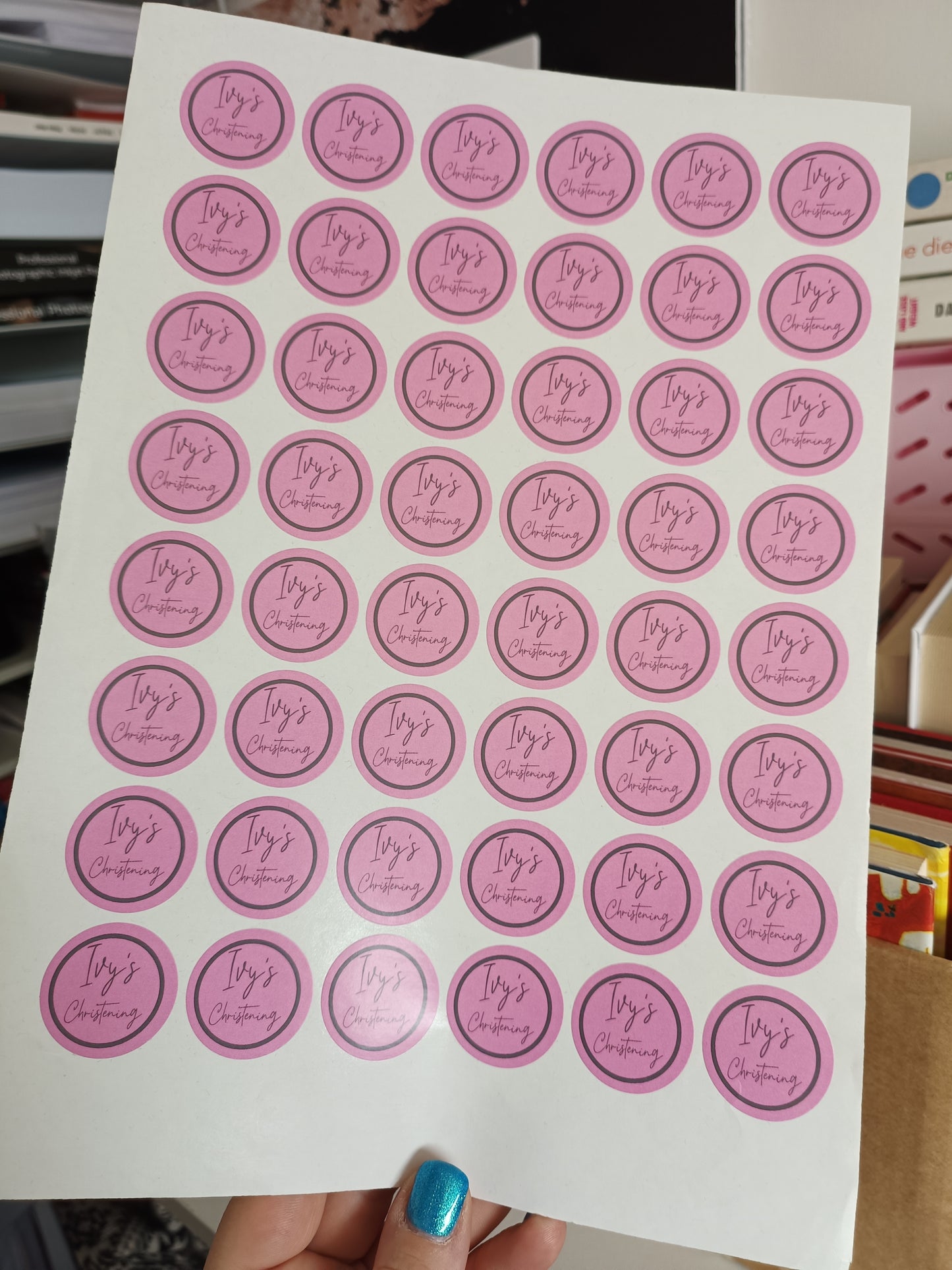 48 x Pink Christening Stickers | Ivy's Christening | SALE ITEM