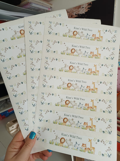 SALE - Kian's Wild Two Party Tags & Water Label Stickers | 30 x Gift Tags | 21 x Water Labels | Safari Animal Party