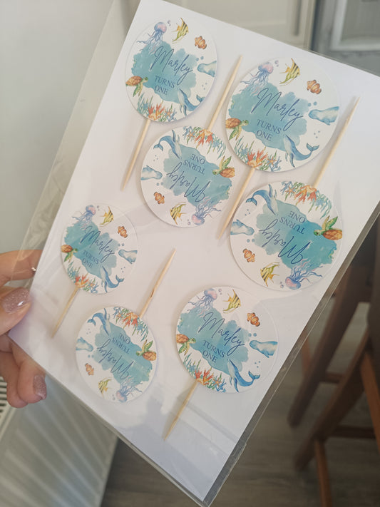 Cupcake Toppers | 15 x Marley Turns One Cupcake Toppers - Under The Sea | SALE ITEM