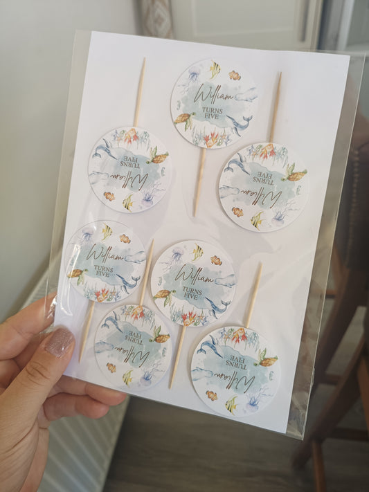Cupcake Toppers | 15 x William Turns Five Cupcake Toppers - Under The Sea | SALE ITEM