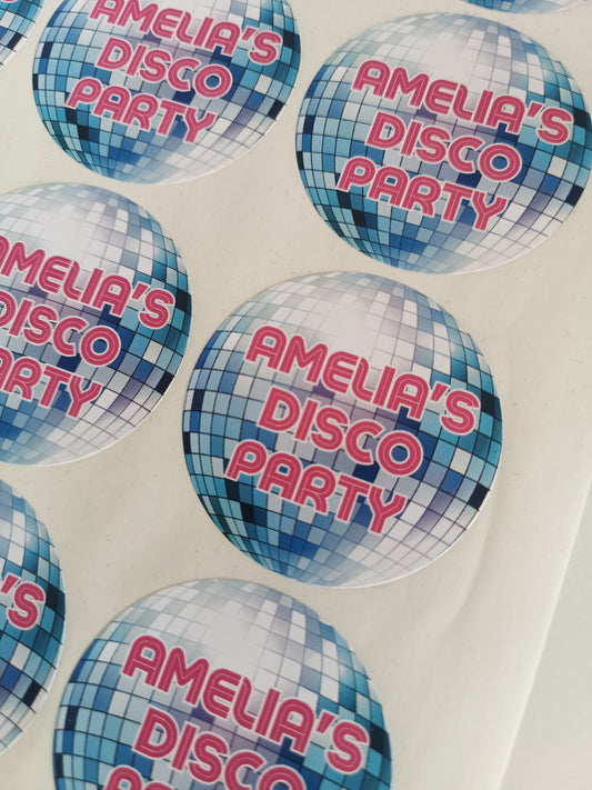 SALE - 1 x 45mm Disco Stickers | Party Bag Stickers | Amelia's Disco Party