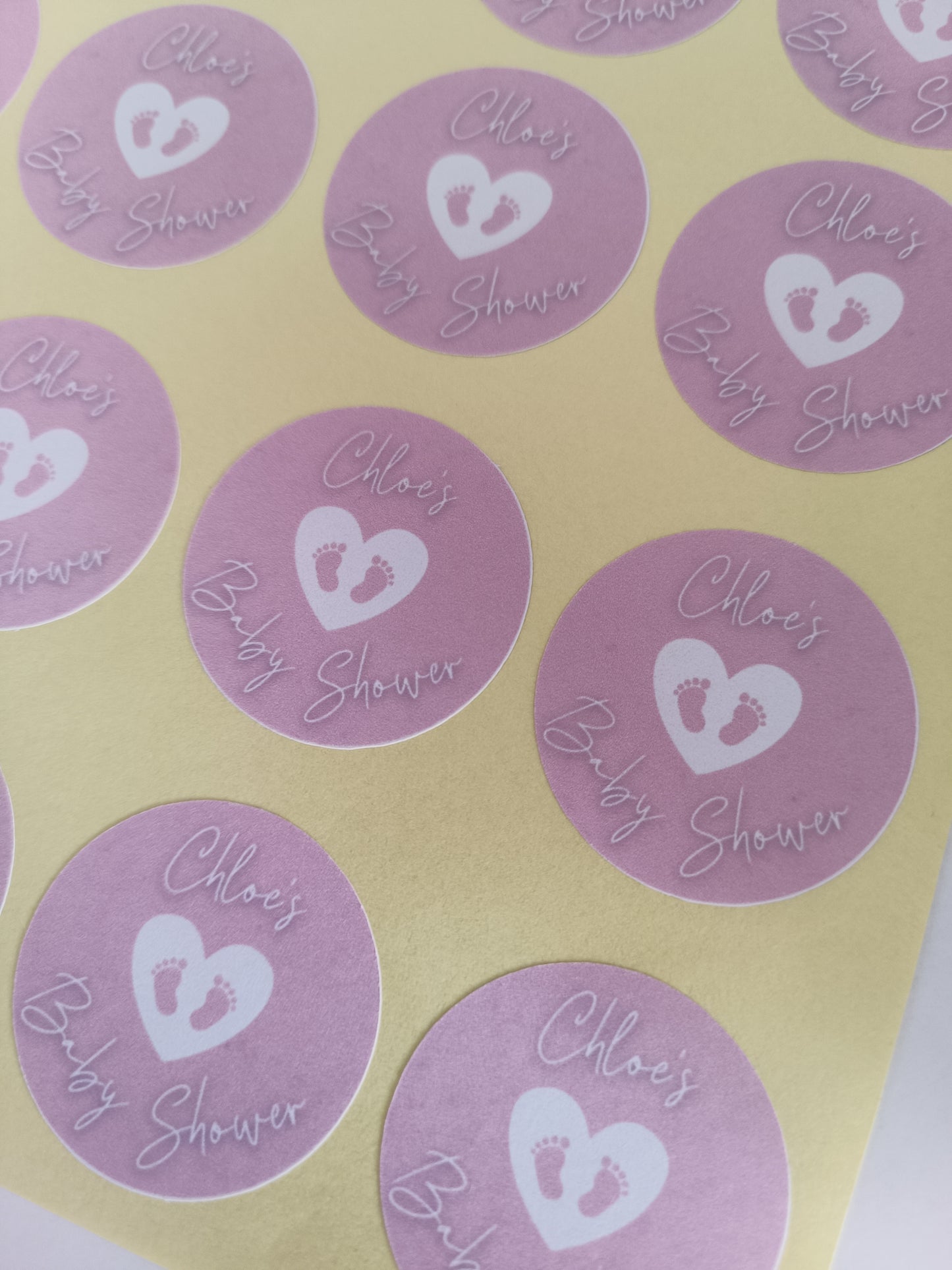 SALE - 35mm Pink & White Baby Shower Stickers | Party Bag Stickers | Chloe's Baby Shower