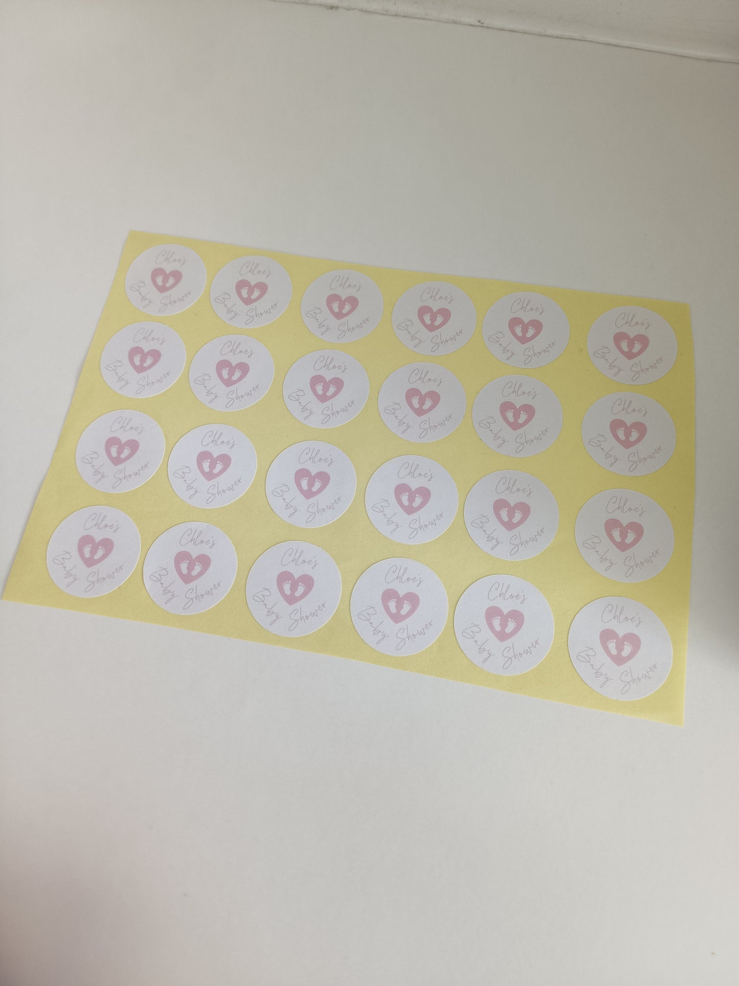 SALE - 35mm White & Pink Baby Shower Stickers | Party Bag Stickers | Chloe's Baby Shower