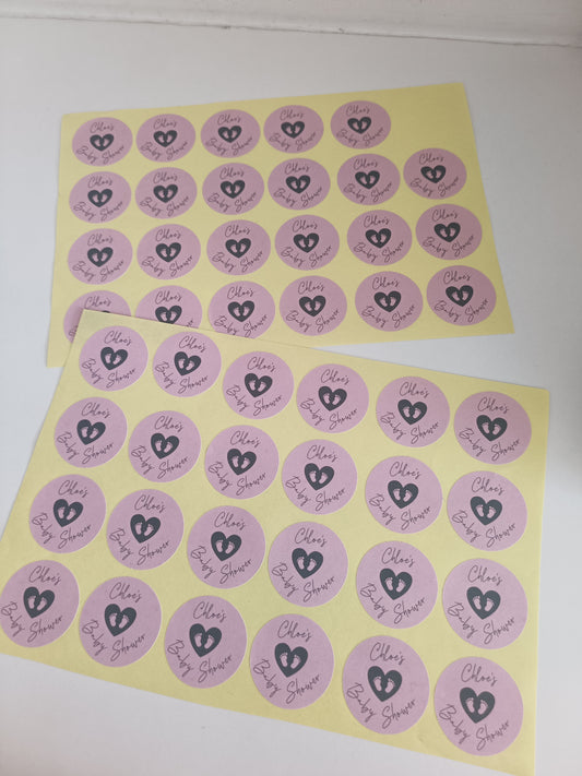 SALE - 35mm Pink & Grey Baby Shower Stickers | Party Bag Stickers | Chloe's Baby Shower