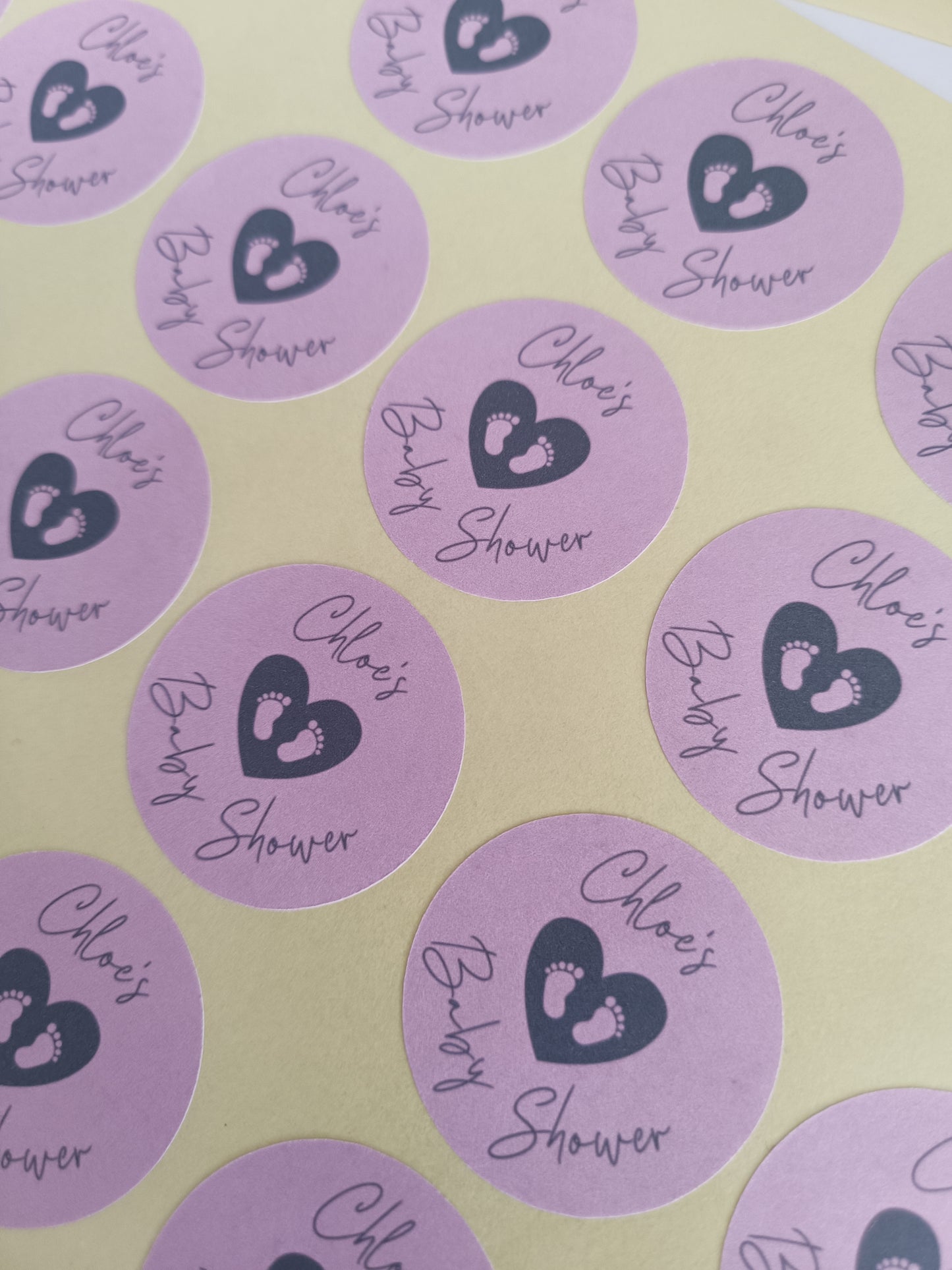SALE - 35mm Pink & Grey Baby Shower Stickers | Party Bag Stickers | Chloe's Baby Shower