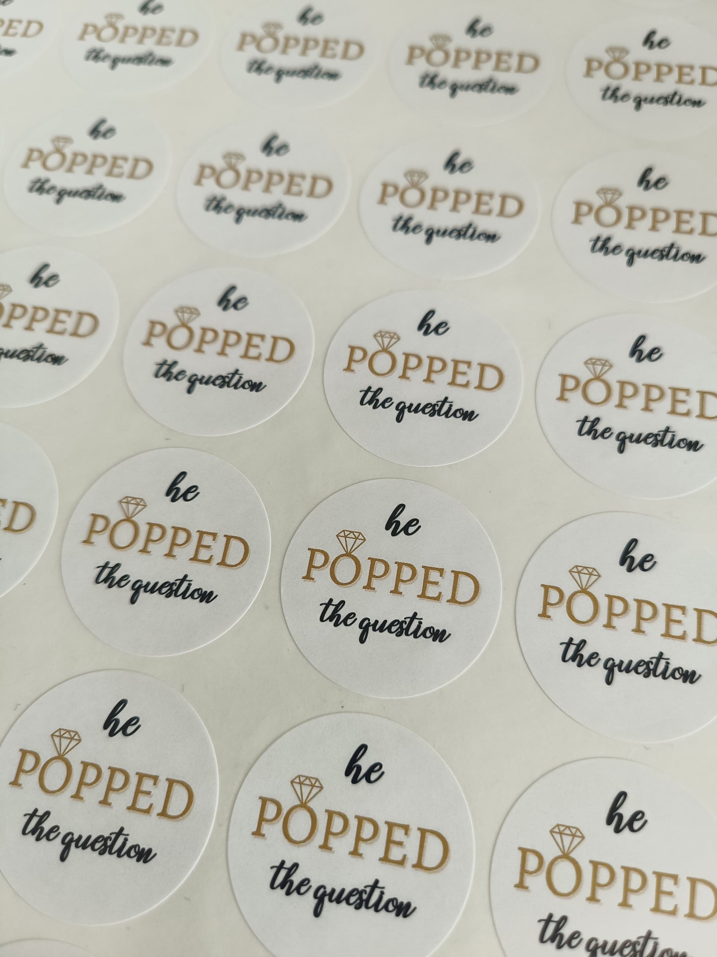 Engagement Stickers | Various Sizes | He Popped The Question | Engagement Party