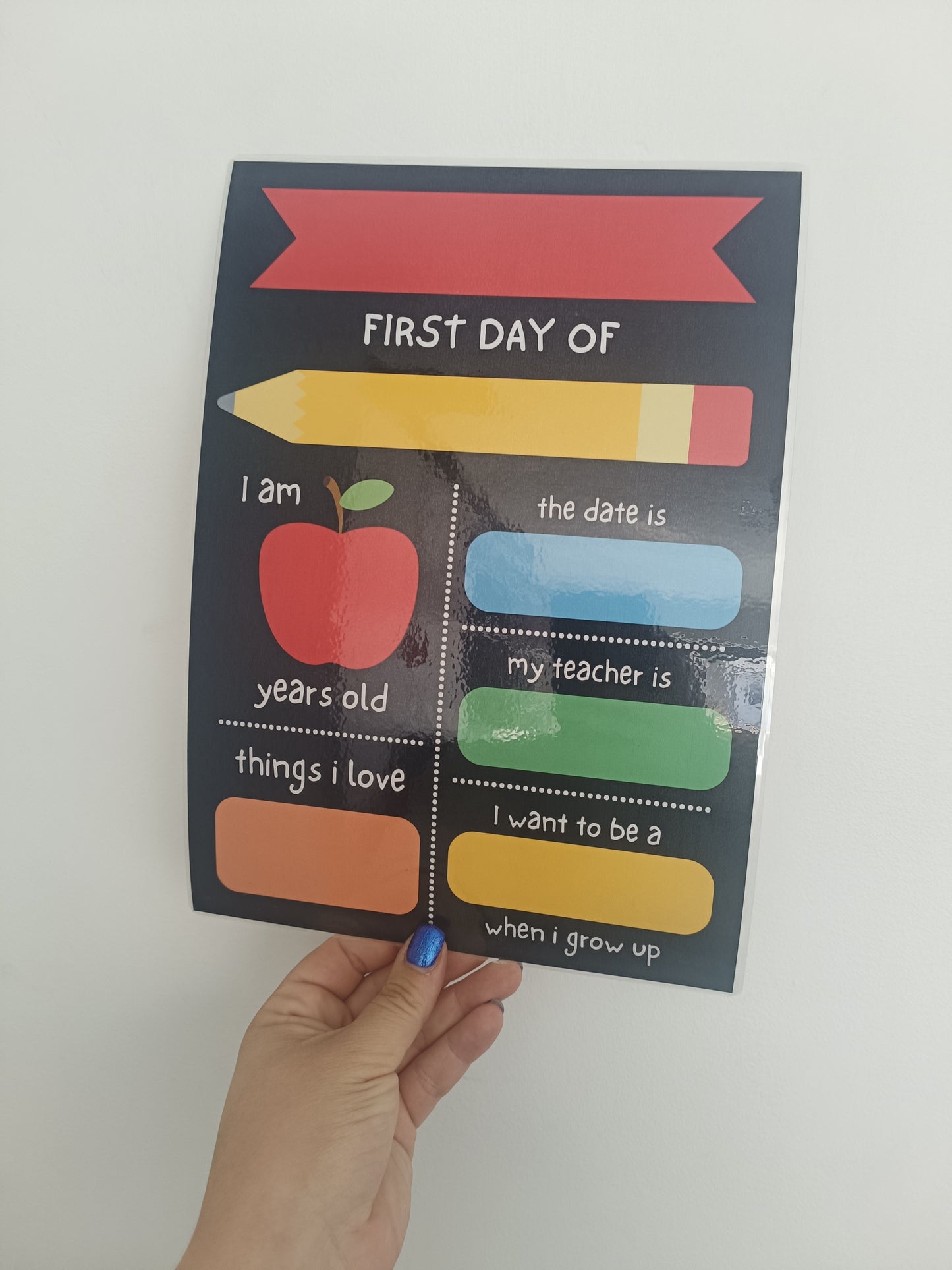 Children's Multi Coloured Print | First Day Of School Photo Prop | Laminated Keepsake