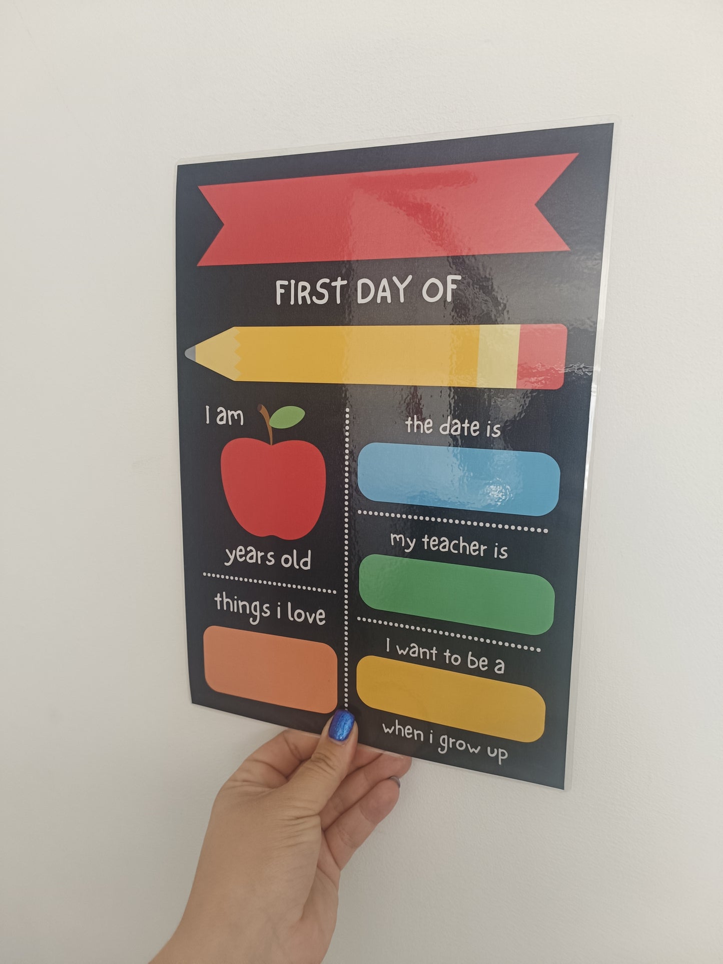 Children's Multi Coloured Print | First Day Of School Photo Prop | Laminated Keepsake