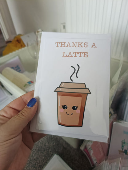 Thank You Card | Thanks A Latte | Coffee Card | Funny Pun Card