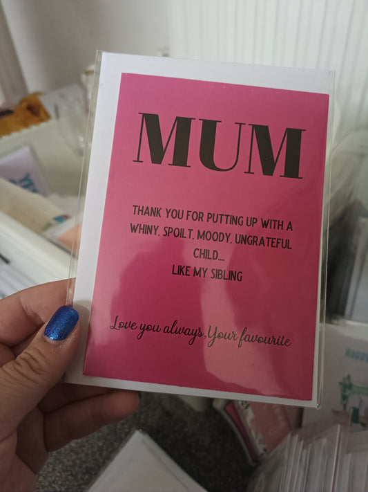 SALE - Mothers Day Card | Thank You For Putting Up With My Sibling | Funny Card