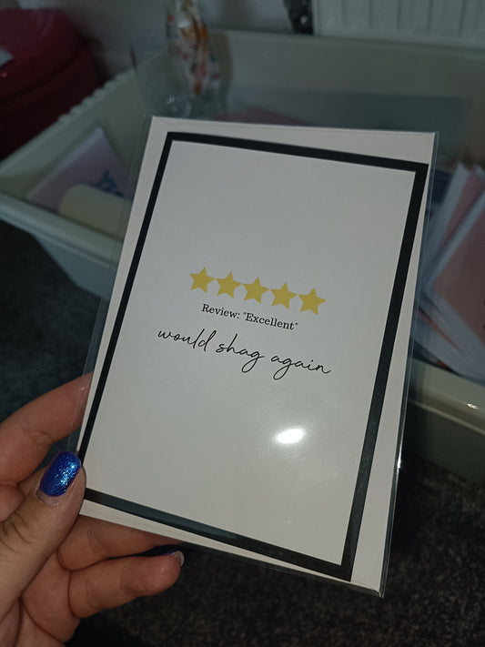 SALE - Valentines Card | Anniversary Card | Excellent, Would Shag Again | 5 Stars | Funny Rude Card | Couples Card