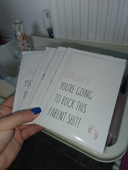 Baby Shower Card | Congrats, You're Going To Rock This Parent Shit | New Baby Card