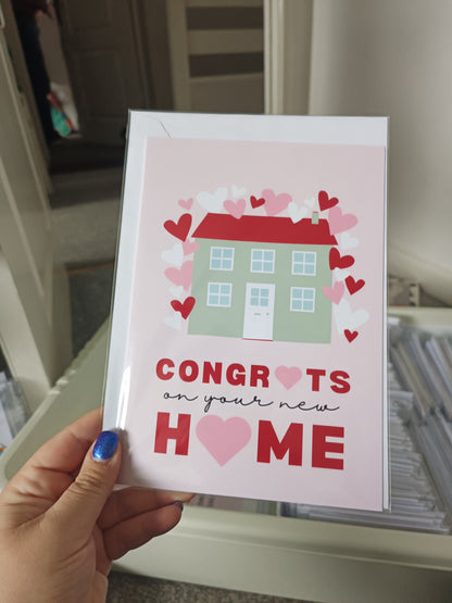 New Home Card | Congrats On Your New Home | Moving Out Card | Red & Pink Design