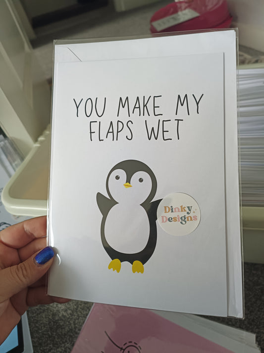 SALE - Valentines Card | Anniversary Card | You Make My Flaps Wet | Funny Card | Rude Penguin Card | Joke Card