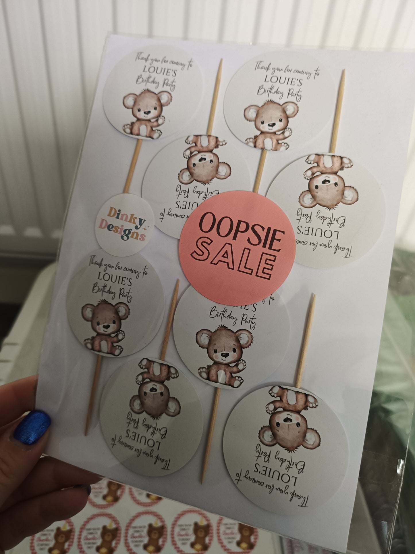 Cupcake Toppers | 15 x Louie's Birthday Party Cupcake Toppers - Brown Teddy Bear | SALE ITEM