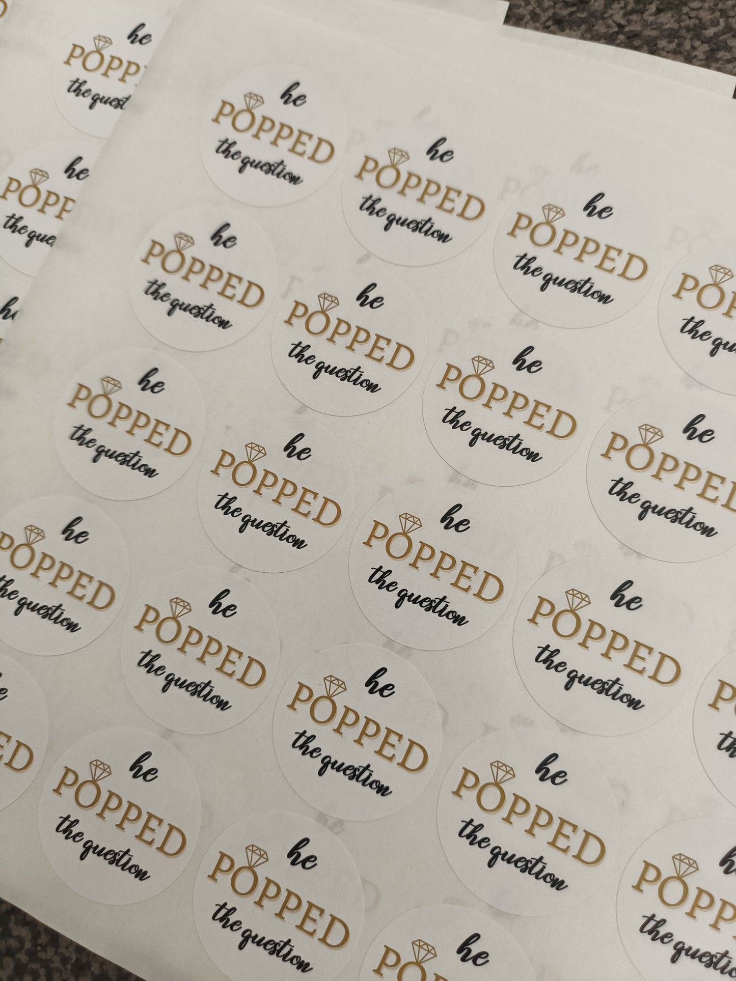 Engagement Stickers | Various Sizes | He Popped The Question | Engagement Party