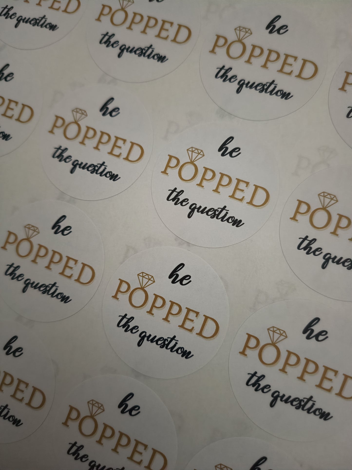 Engagement Stickers | Various Sizes | He Popped The Question | Engagement Party