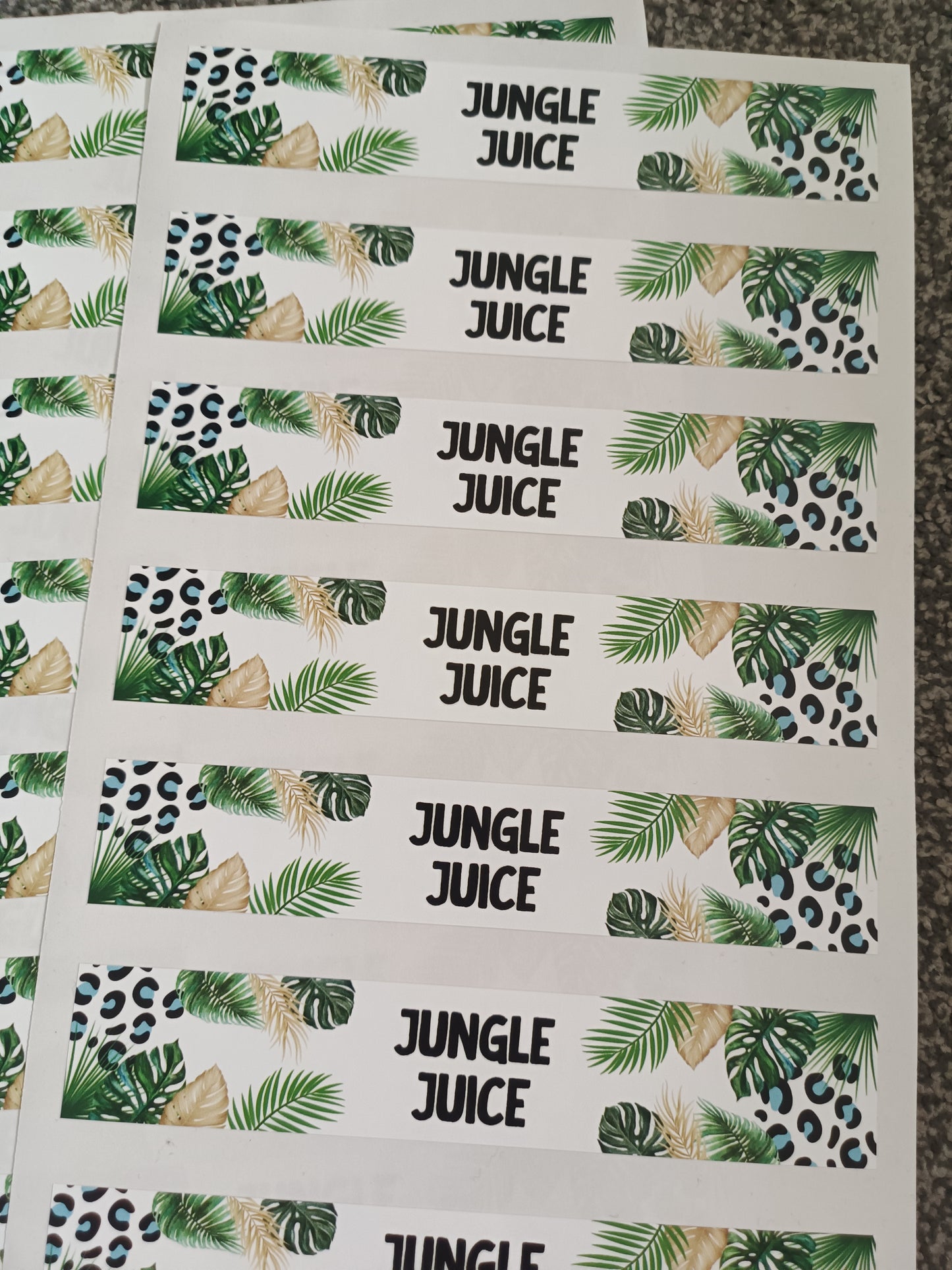 Personalised Juice Bottle Labels | Safari Jungle Leaf Party Juice Labels | Water Bottle Stickers | Safari Jungle Party | Party Stickers