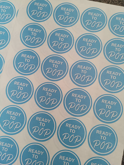 Blue Ready To Pop Stickers | Various Sizes | Baby Shower Party Stickers | Popcorn Stickers | Baby Shower Stickers
