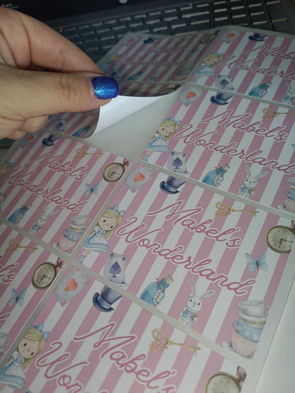 Rectangle Stickers | Party Stickers | Wonderland Party Stickers | Party Bag Stickers