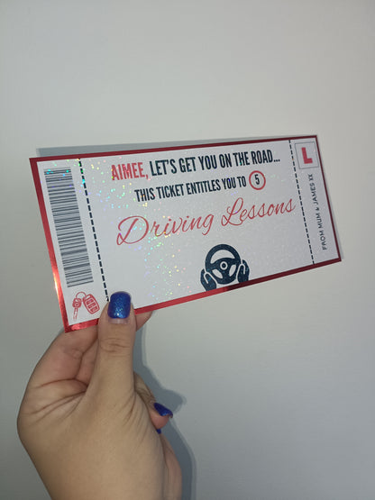 Surprise Ticket Print | Personalised Red Driving Lessons Ticket Voucher | Gift Idea