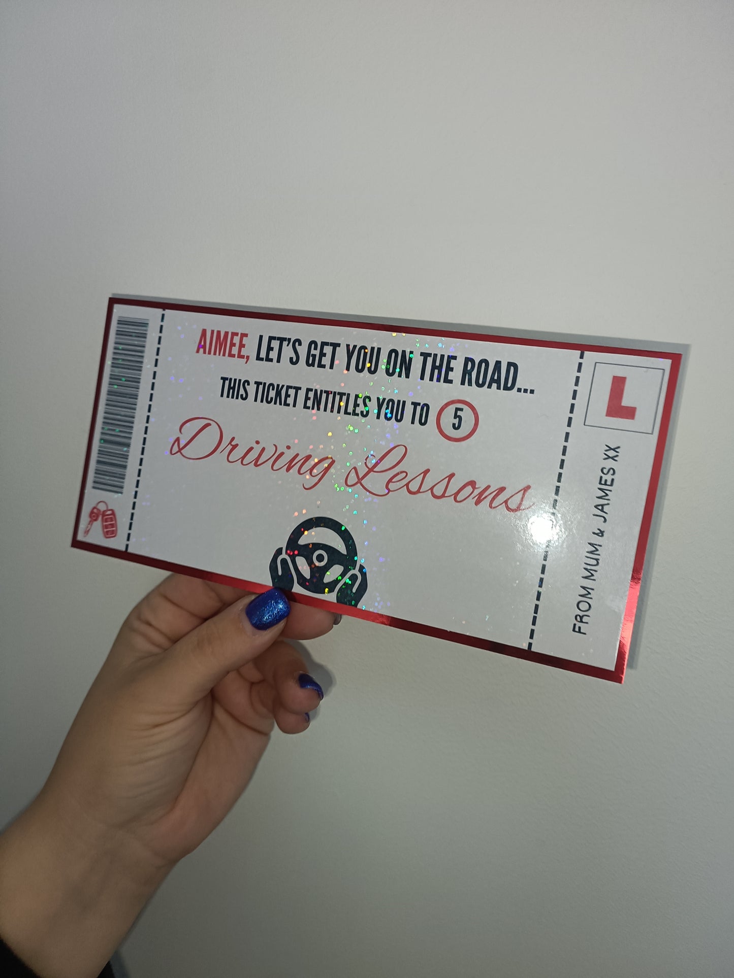 Surprise Ticket Print | Personalised Red Driving Lessons Ticket Voucher | Gift Idea