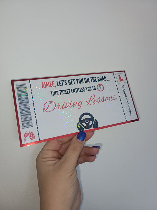 Surprise Ticket Print | Personalised Red Driving Lessons Ticket Voucher | Gift Idea