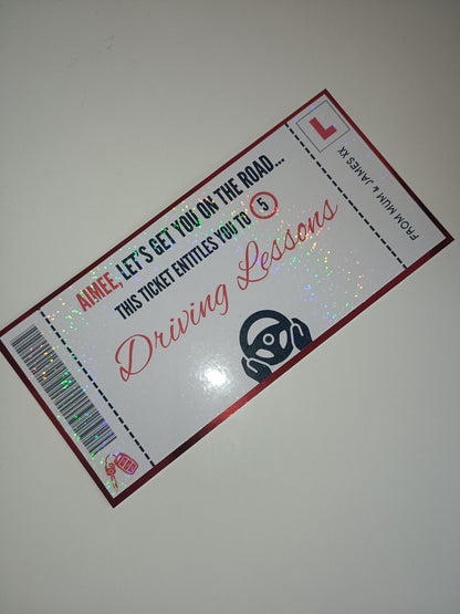 Surprise Ticket Print | Personalised Red Driving Lessons Ticket Voucher | Gift Idea