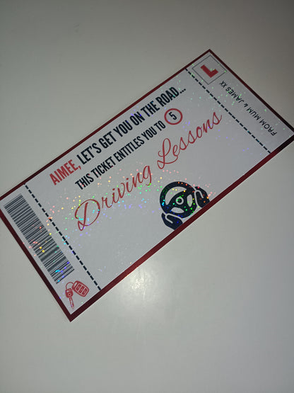 Surprise Ticket Print | Personalised Red Driving Lessons Ticket Voucher | Gift Idea