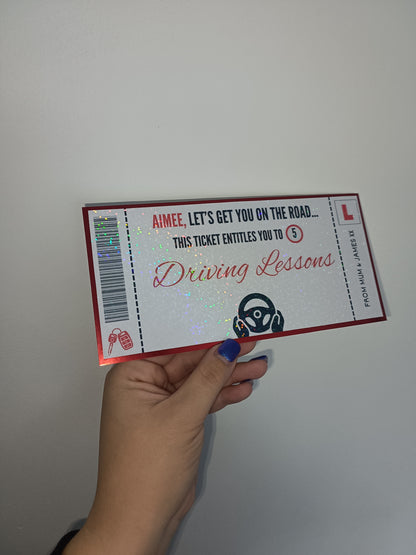 Surprise Ticket Print | Personalised Red Driving Lessons Ticket Voucher | Gift Idea