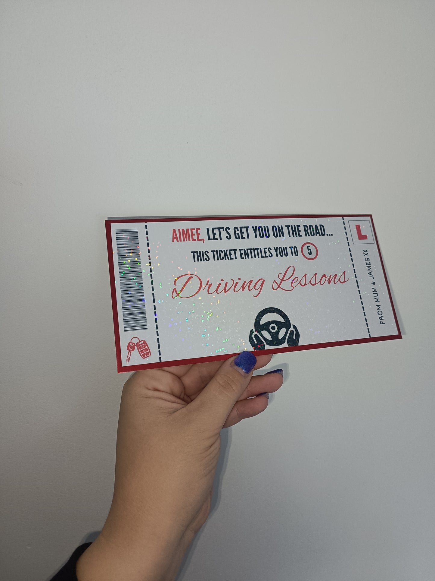 Surprise Ticket Print | Personalised Red Driving Lessons Ticket Voucher | Gift Idea