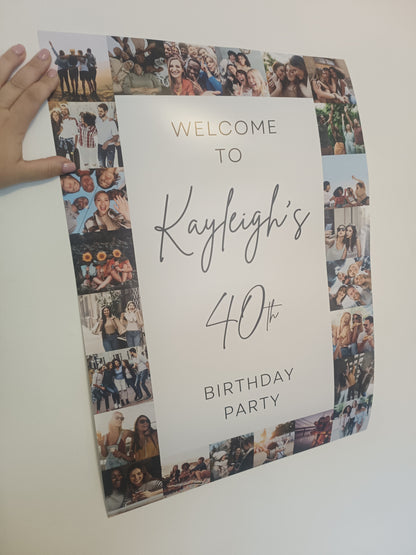 Image Photo Collage Welcome Board Sign | Personalised Birthday Board | Birthday Party Sign | A4, A3, A2, A1 - Dinky Designs