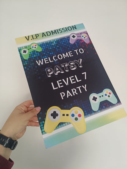 Gaming Welcome Board Sign | Personalised Gaming Birthday Party Board | Party Sign | A4, A3, A2 - Dinky Designs
