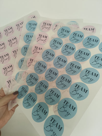Baby Shower Stickers | Pink Team Girl - Blue Team Boy Party Stickers | Baby Shower Labels