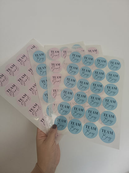 Baby Shower Stickers | Pink Team Girl - Blue Team Boy Party Stickers | Baby Shower Labels