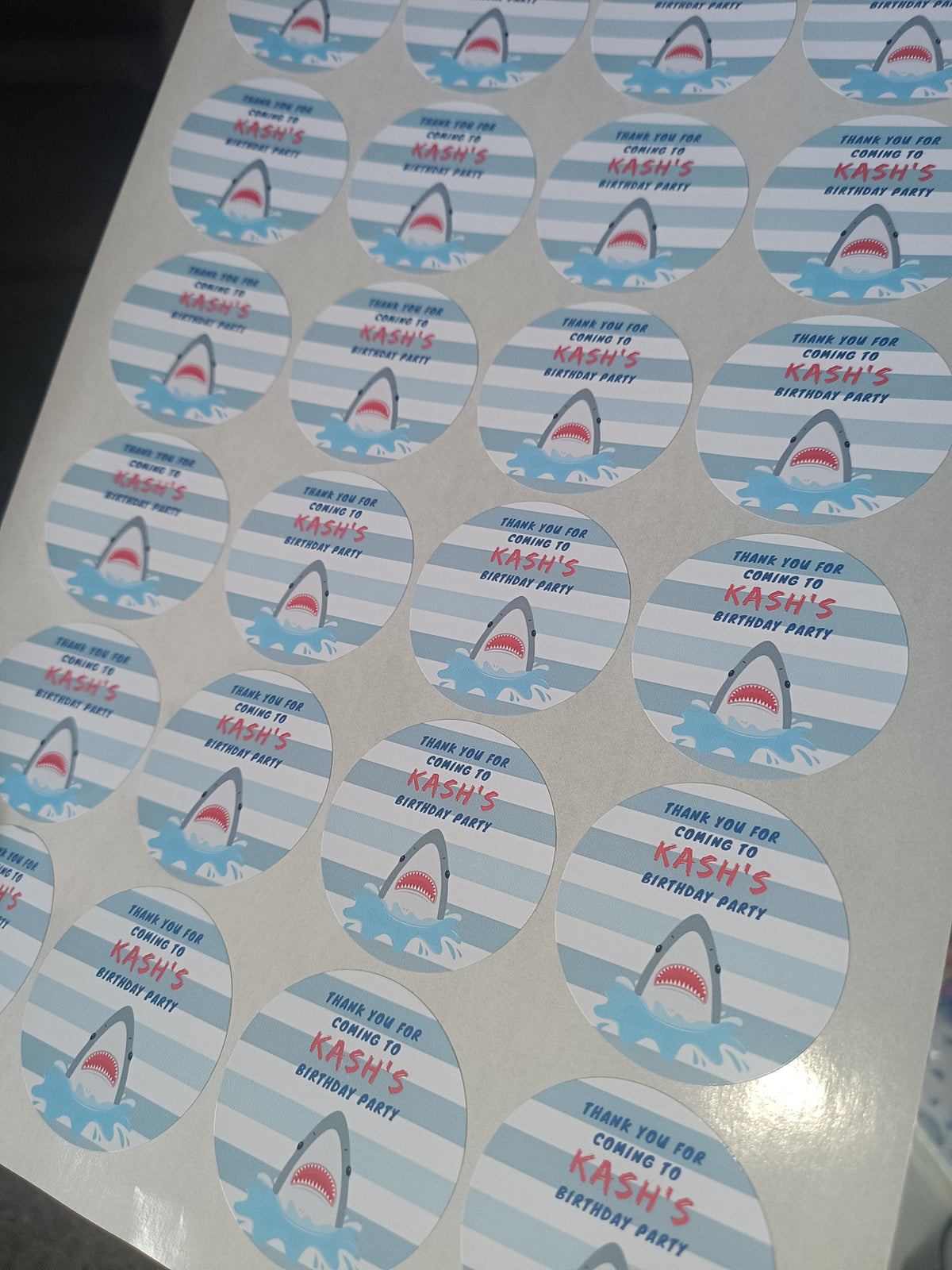 Shark Party Stickers | Circle Stickers | Sticker Sheet | Party Stickers | Shark Party Theme