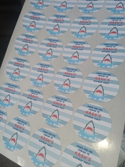 Shark Party Stickers | Circle Stickers | Sticker Sheet | Party Stickers | Shark Party Theme